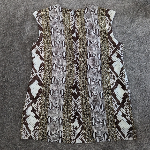 MICHAEL Kors Mixed Snake Print Georgette Shift Gold Chain Brown Dress Size 10 - Picture 10 of 15